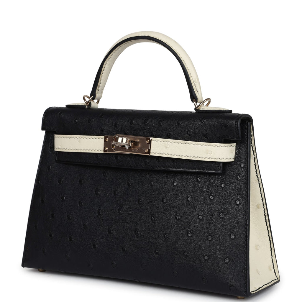 Hermès Special Order (HSS) Kelly Sellier 20 Black and Beton Ostrich Permabrass Hardware