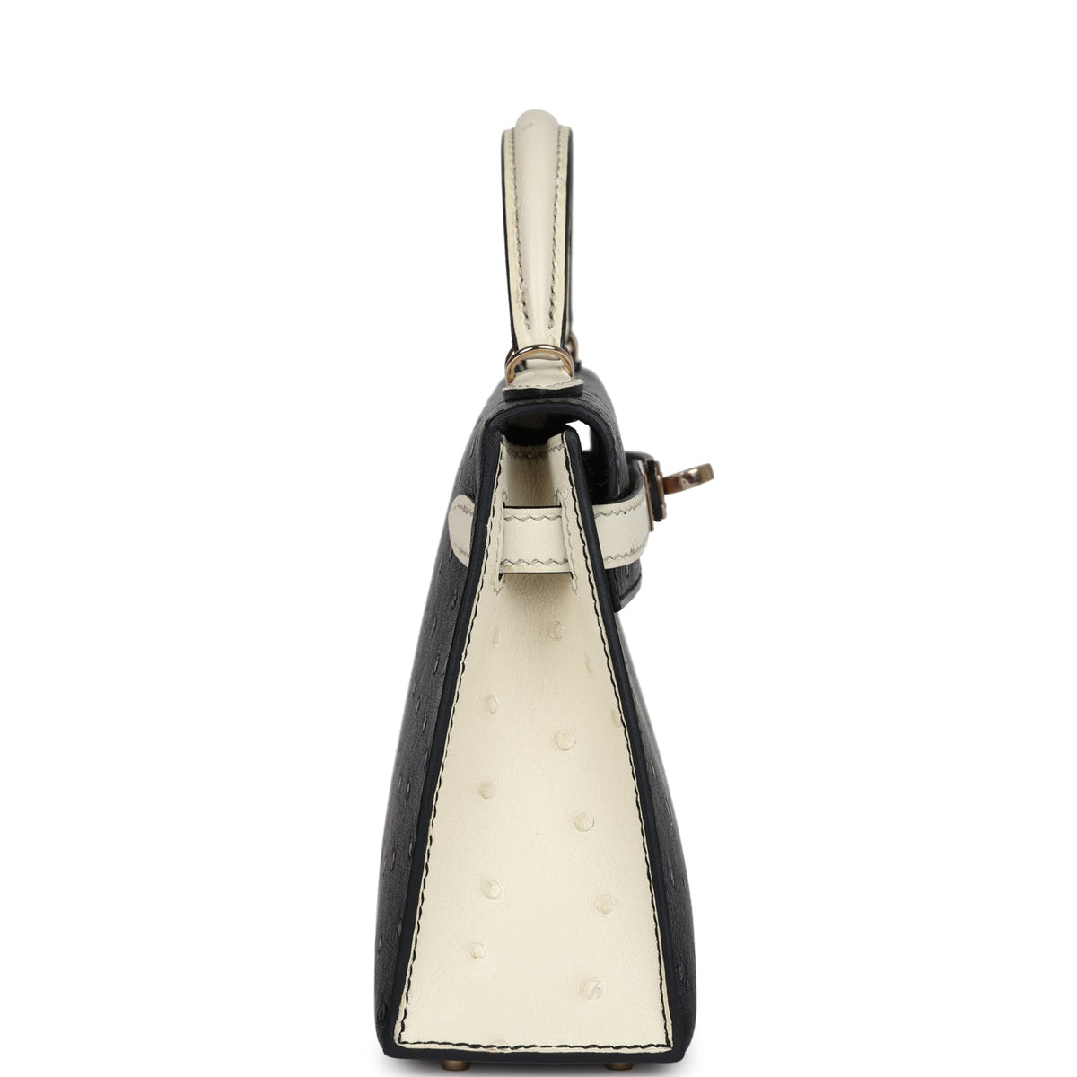 Hermès Special Order (HSS) Kelly Sellier 20 Black and Beton Ostrich Permabrass Hardware