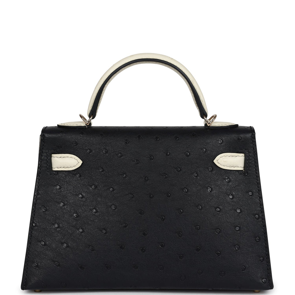 Hermès Special Order (HSS) Kelly Sellier 20 Black and Beton Ostrich Permabrass Hardware
