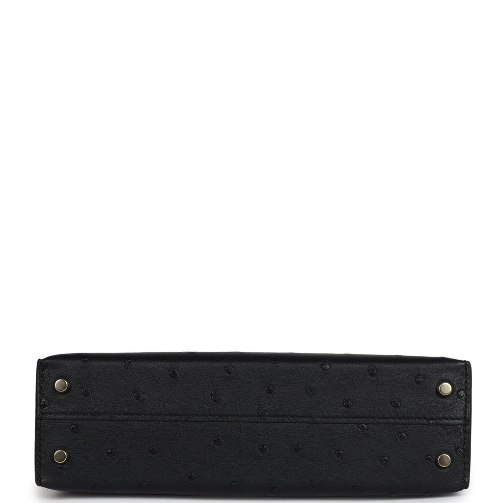 Hermès Special Order (HSS) Kelly Sellier 20 Black and Beton Ostrich Permabrass Hardware