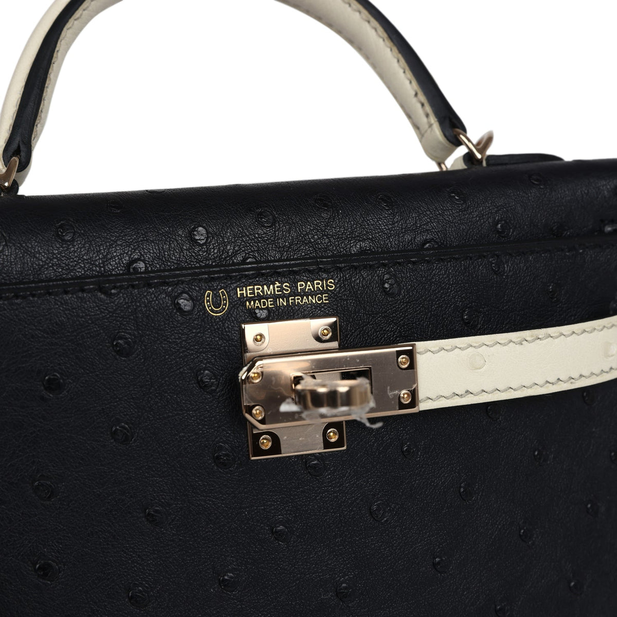 Hermès Special Order (HSS) Kelly Sellier 20 Black and Beton Ostrich Permabrass Hardware
