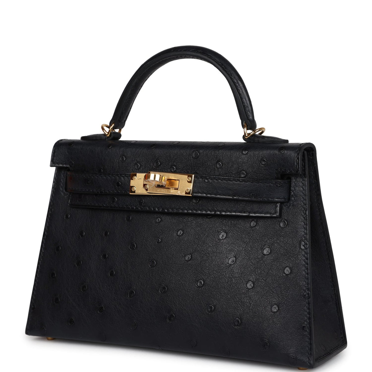 Hermès Kelly Sellier 20 Black Ostrich Gold Hardware