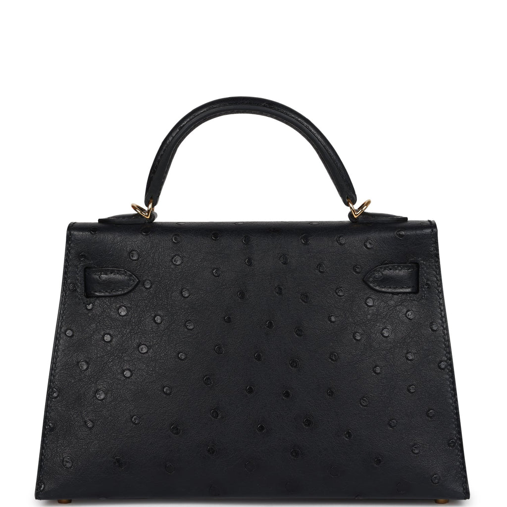 Hermès Kelly Sellier 20 Black Ostrich Gold Hardware