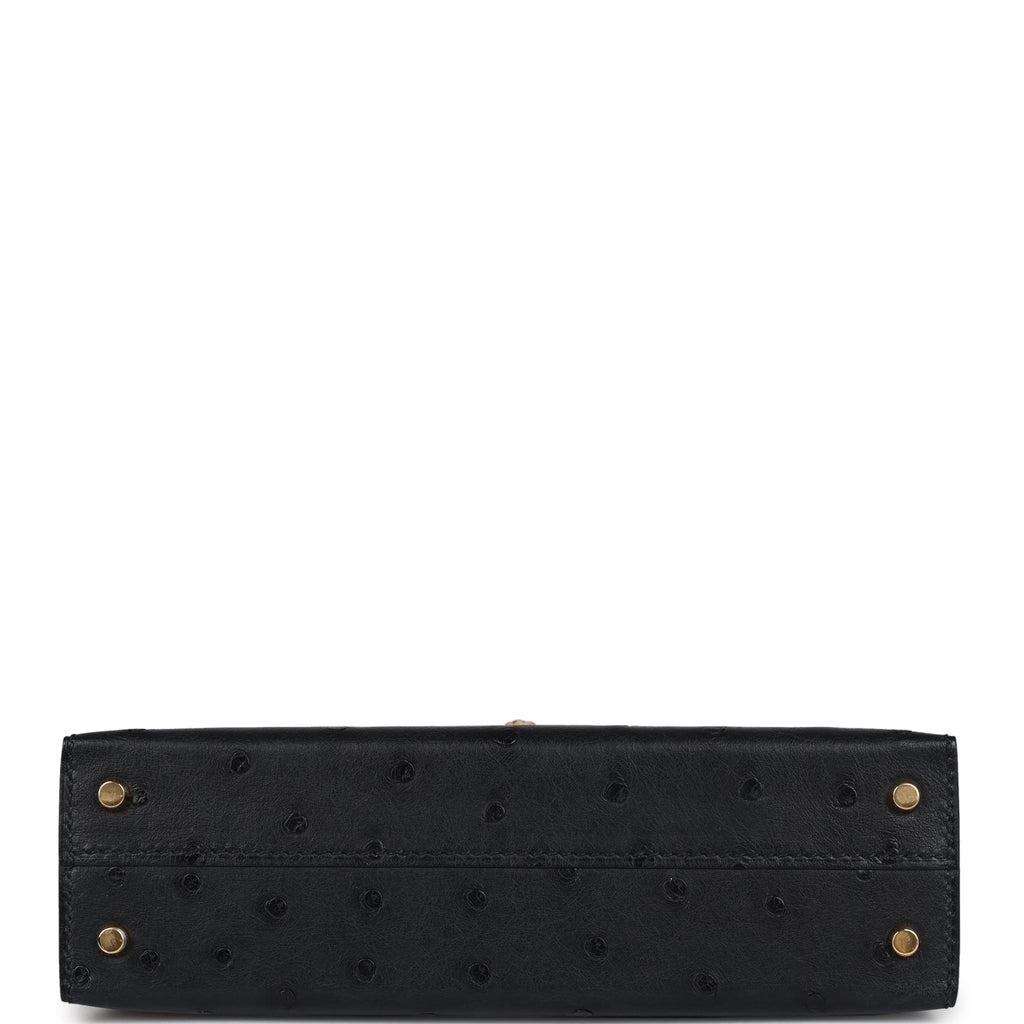 Hermès Kelly Sellier 20 Black Ostrich Gold Hardware