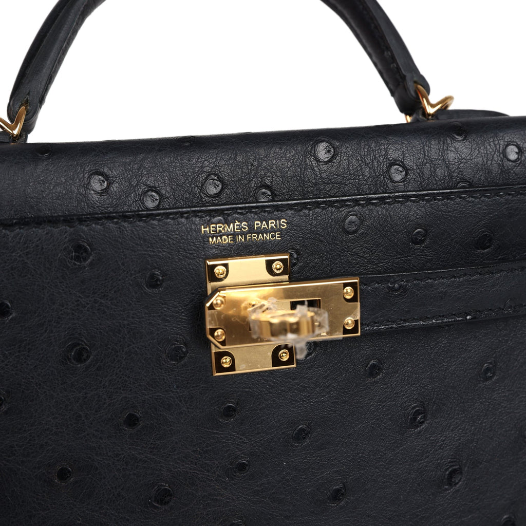 Hermès Kelly Sellier 20 Black Ostrich Gold Hardware