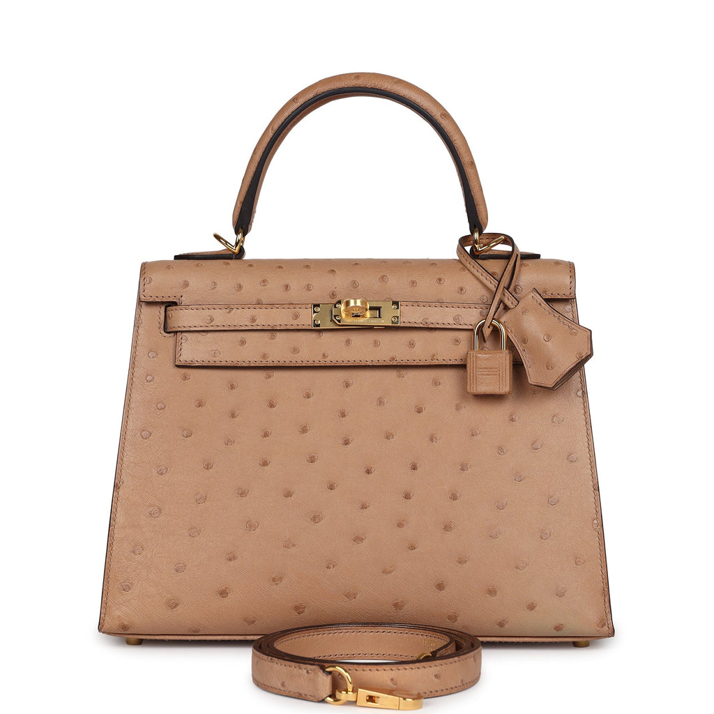 Hermès Kelly Sellier 25 Chai Ostrich Gold Hardware