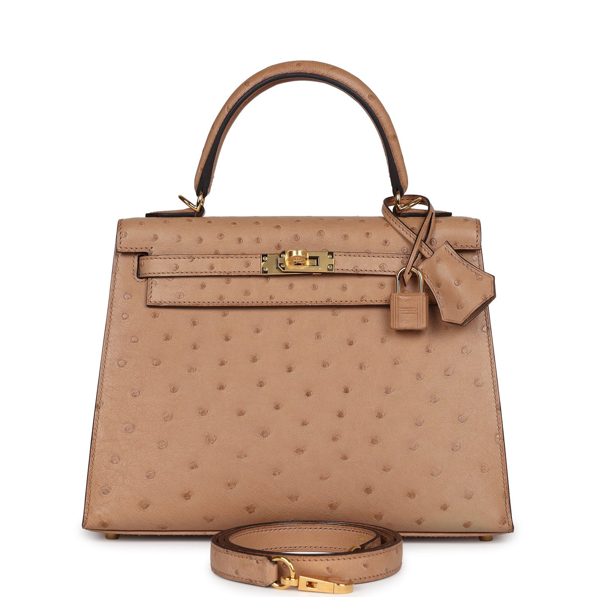 Hermès Kelly Sellier 25 Chai Ostrich Gold Hardware