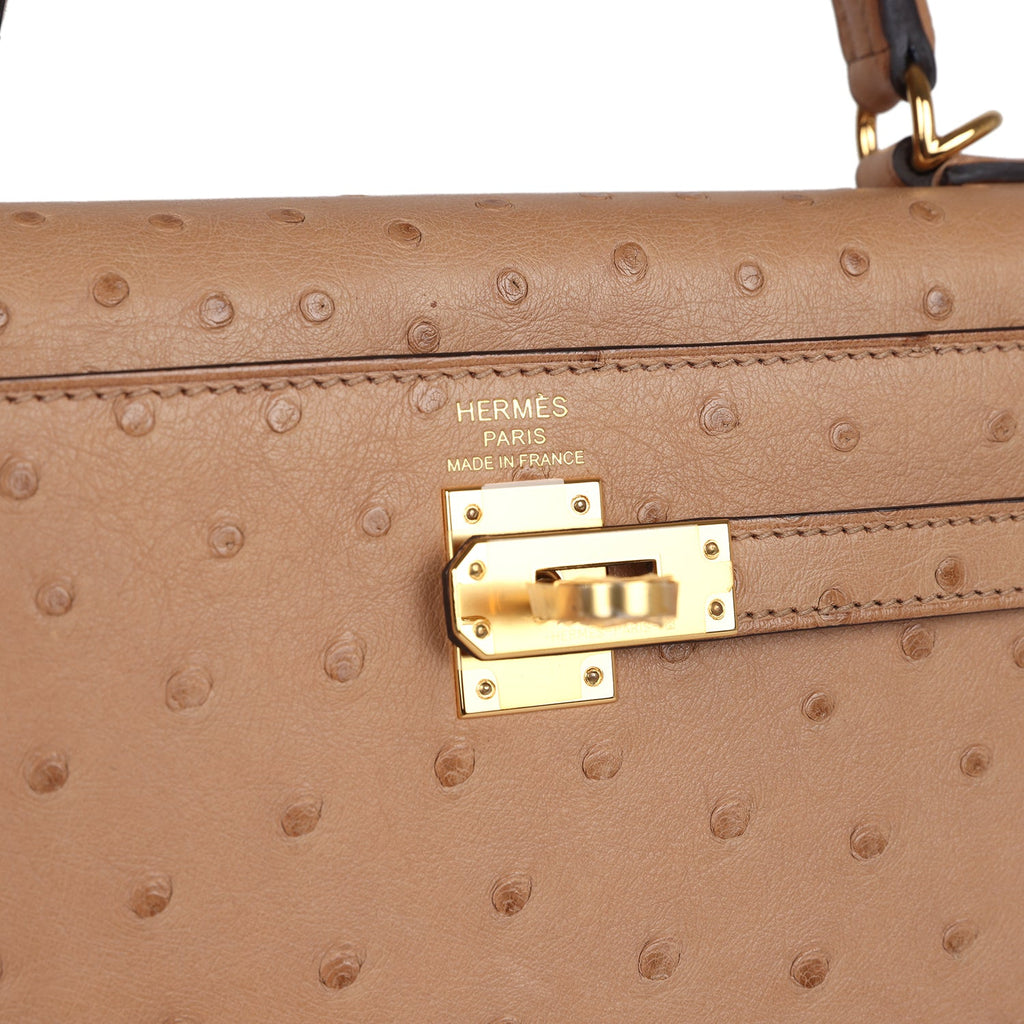 Hermès Kelly Sellier 25 Chai Ostrich Gold Hardware