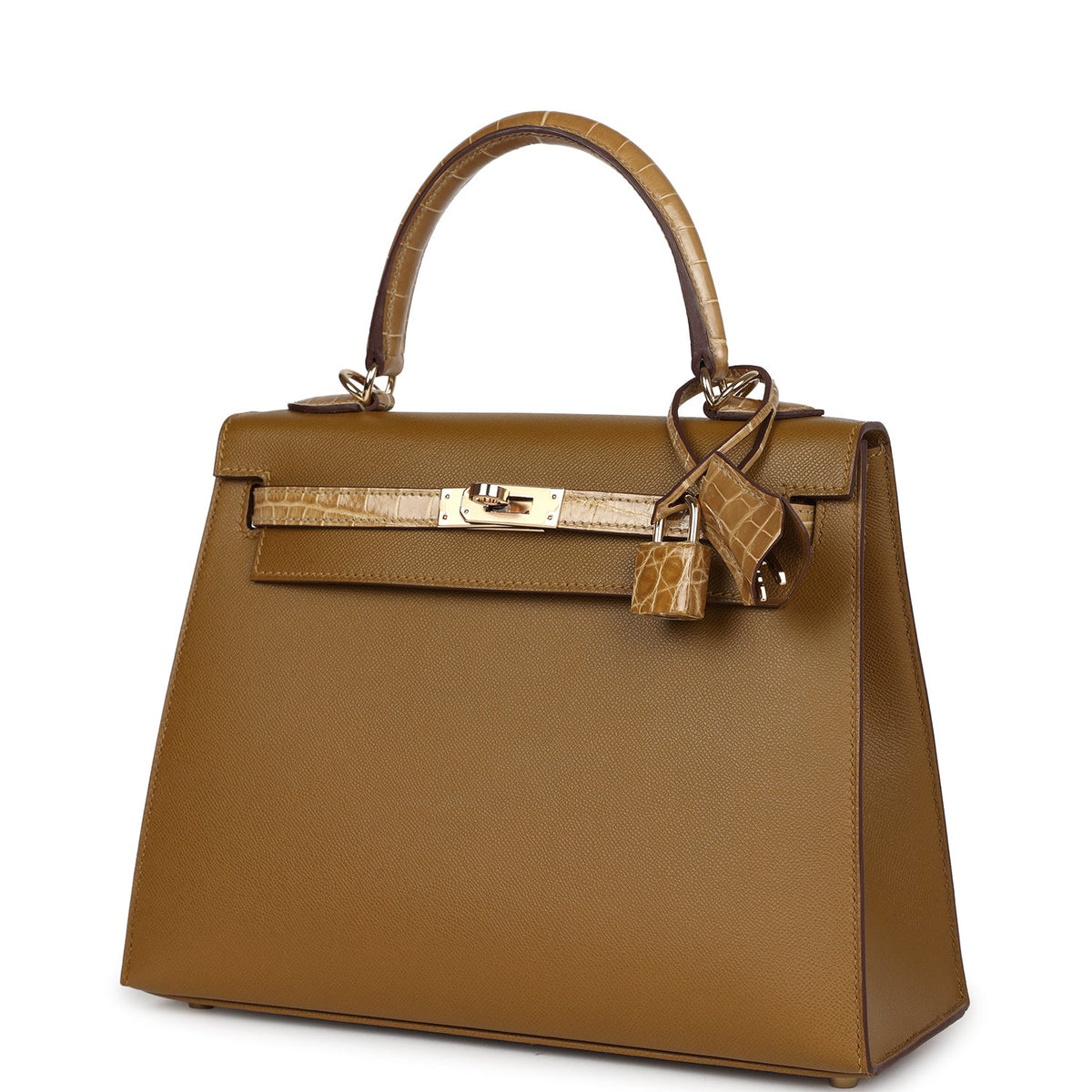 Hermès Kelly Sellier 25 Bronze Dorè Madame-textured Faux Leather and Sable Shiny Faux Leather Touch Permabrass Hardware