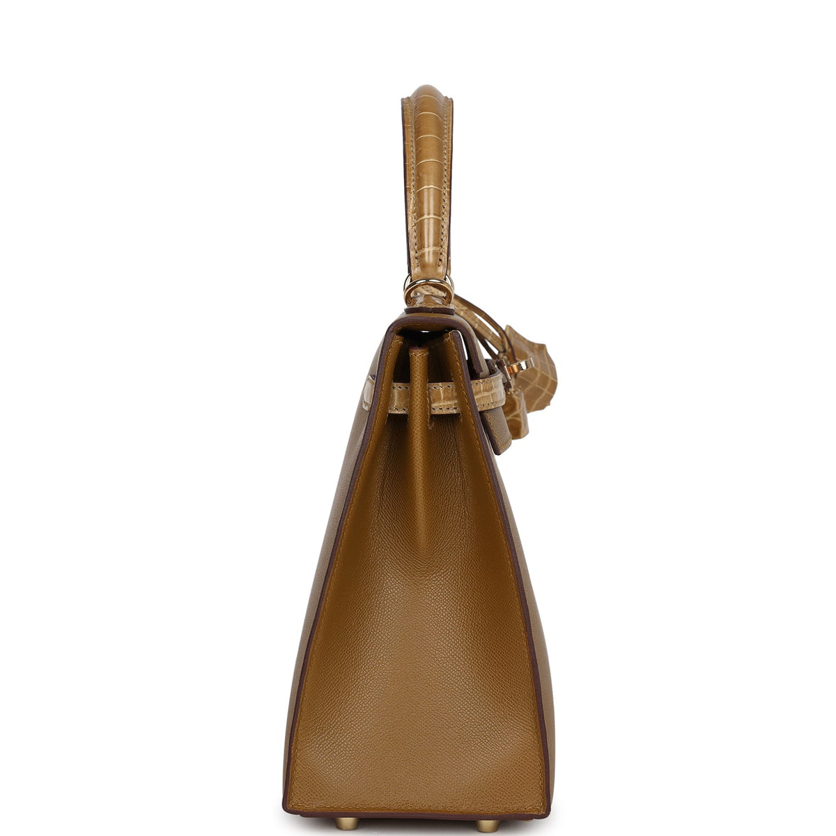 Hermès Kelly Sellier 25 Bronze Dorè Madame-textured Faux Leather and Sable Shiny Faux Leather Touch Permabrass Hardware