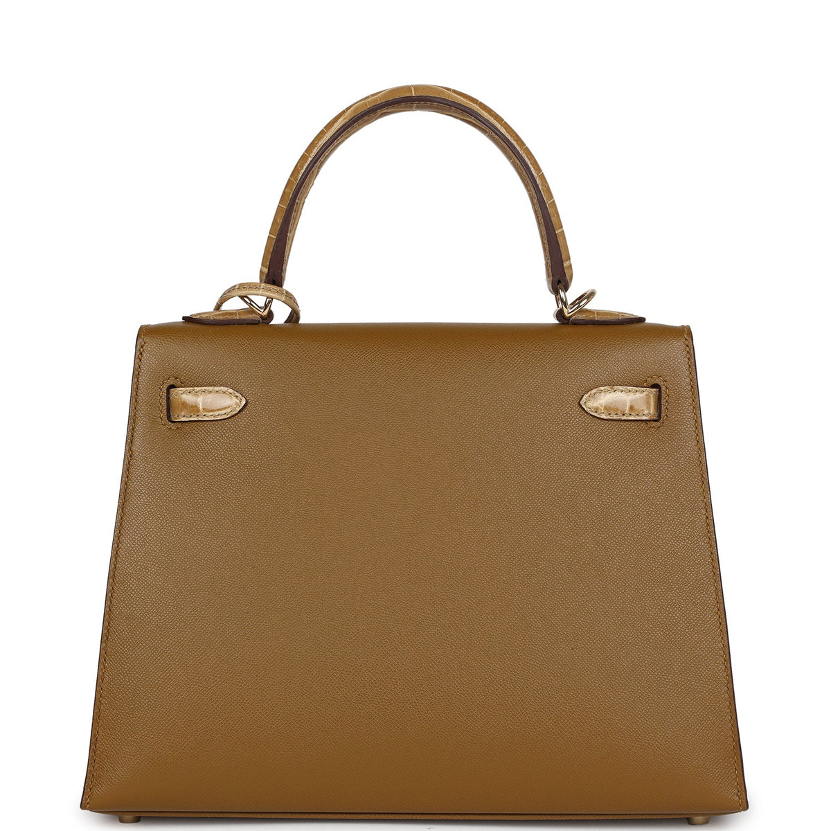 Hermès Kelly Sellier 25 Bronze Dorè Madame-textured Faux Leather and Sable Shiny Faux Leather Touch Permabrass Hardware