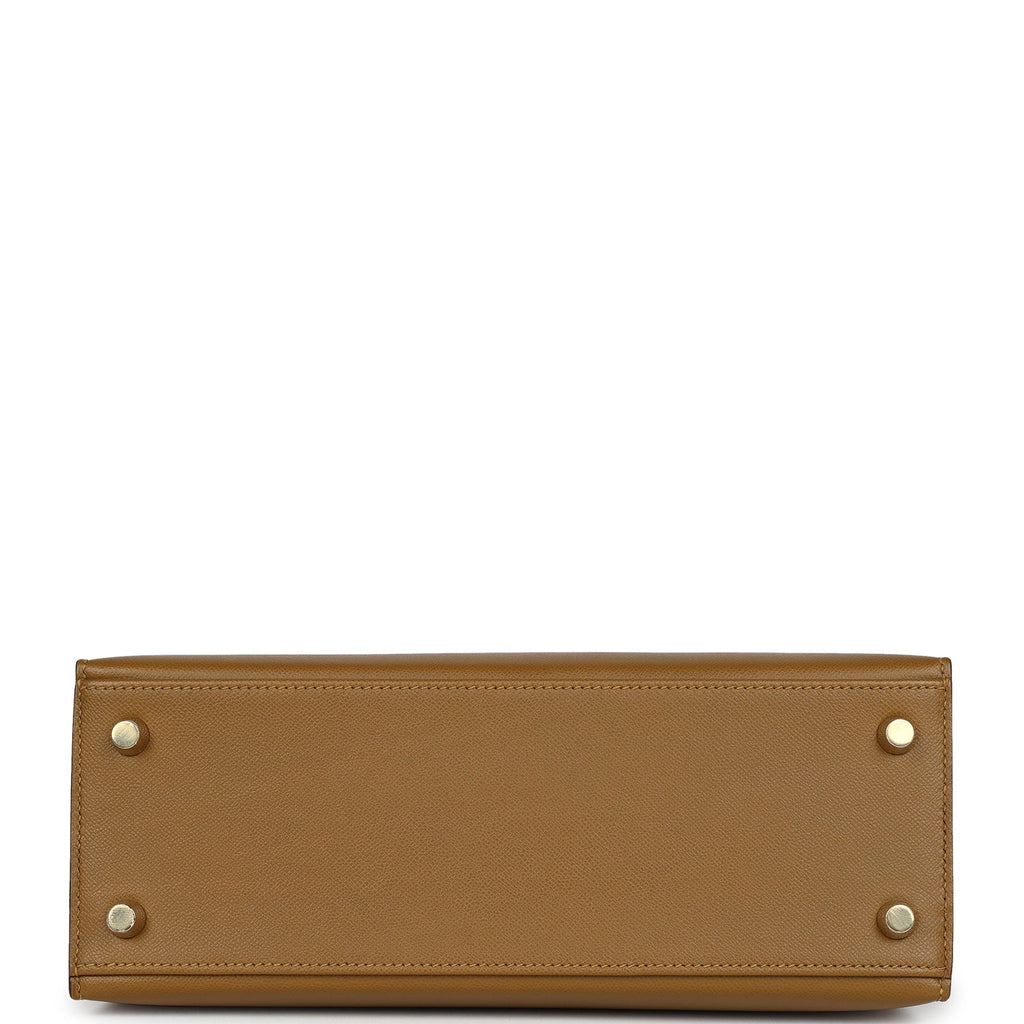 Hermès Kelly Sellier 25 Bronze Dorè Madame-textured Faux Leather and Sable Shiny Faux Leather Touch Permabrass Hardware
