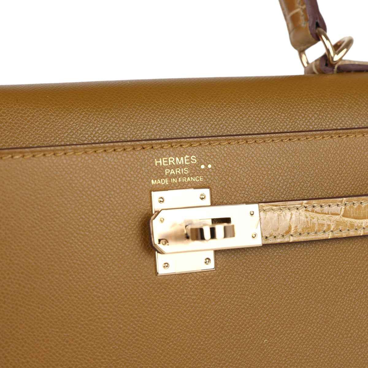 Hermès Kelly Sellier 25 Bronze Dorè Madame-textured Faux Leather and Sable Shiny Faux Leather Touch Permabrass Hardware