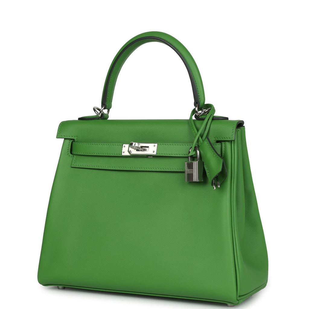 Hermès Kelly Retourne 25 Vert Yucca Swift Palladium Hardware
