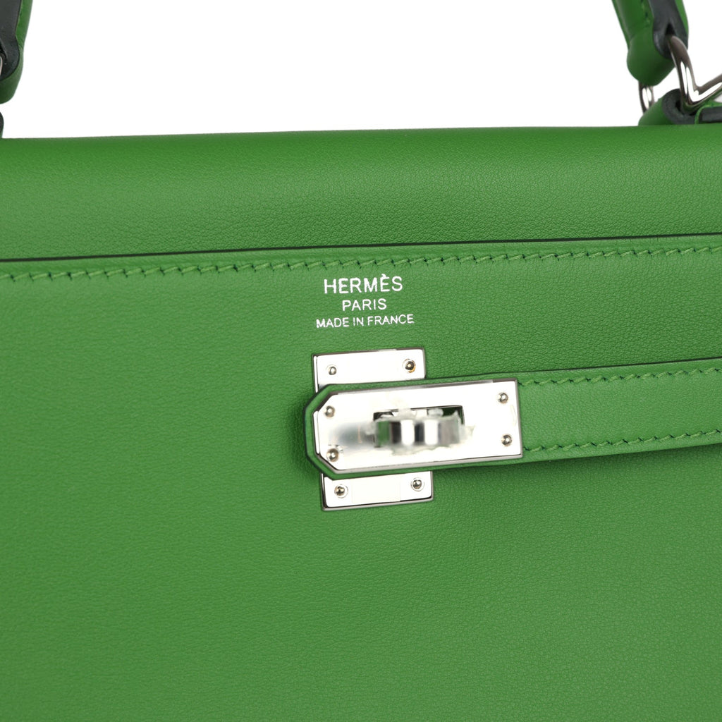 Hermès Kelly Retourne 25 Vert Yucca Swift Palladium Hardware