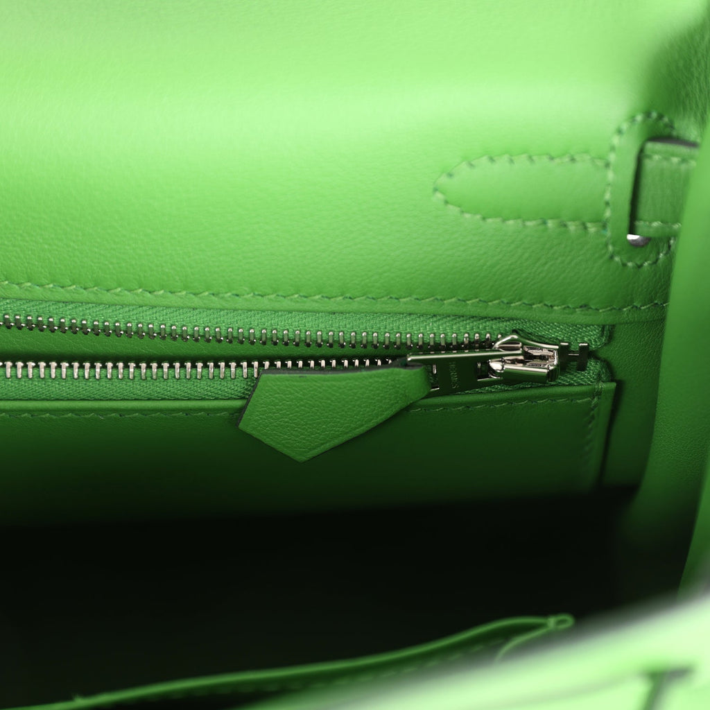 Hermès Kelly Retourne 25 Vert Yucca Swift Palladium Hardware