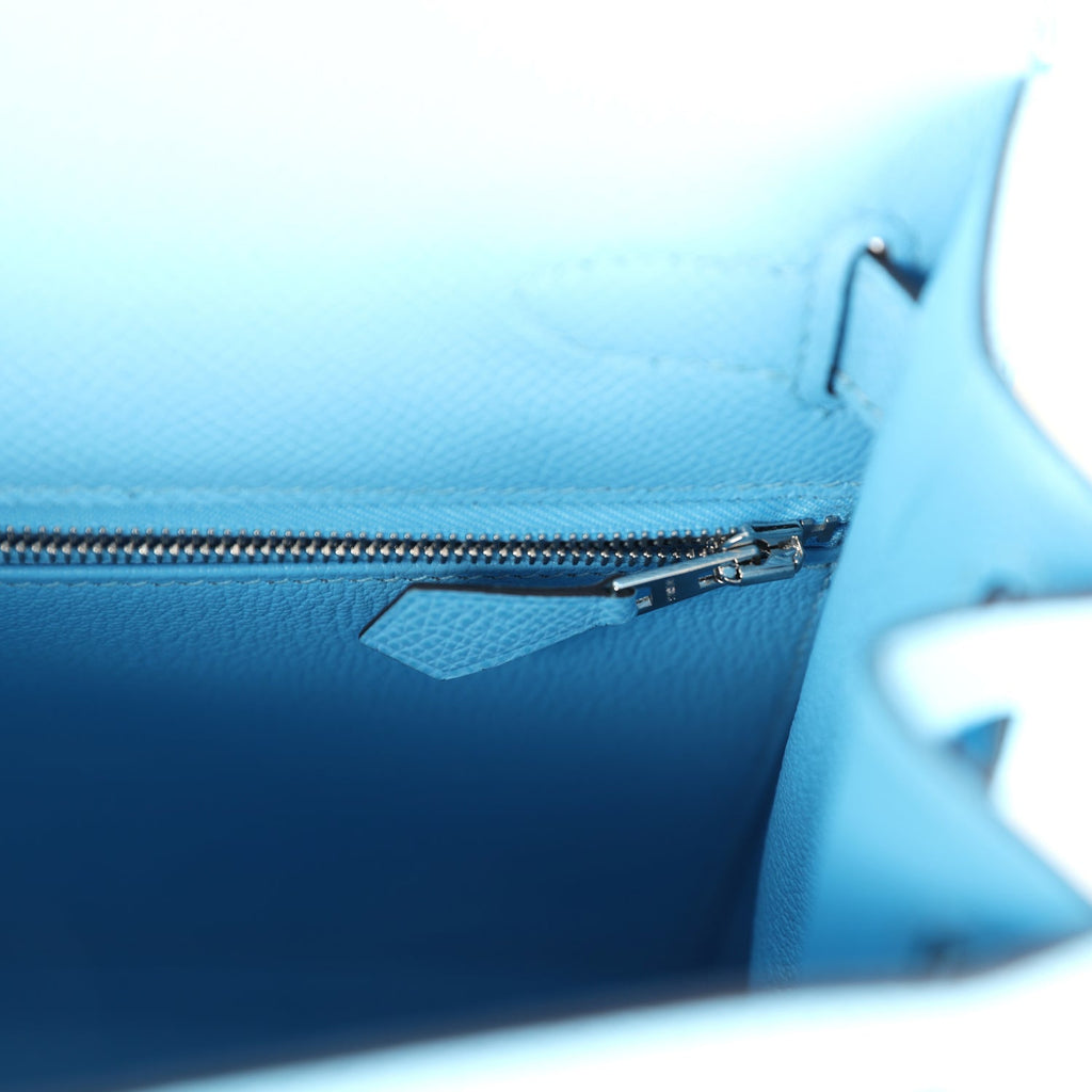 Hermès Kelly Sellier 28 Bleu Celeste Epsom Palladium Hardware