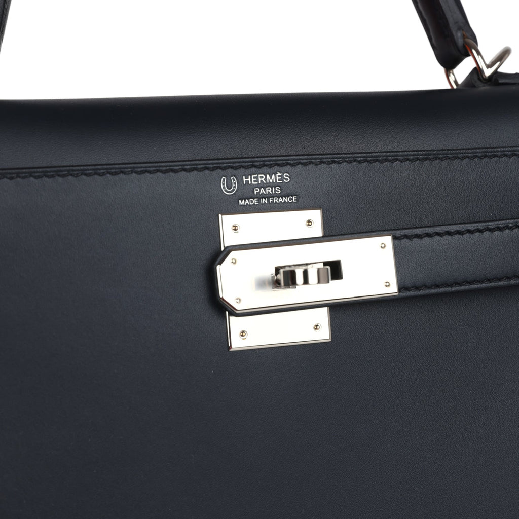 Hermès Special Order (HSS) Kelly Sellier 28 Bleu Obscur Verso Sombrero Palladium Hardware