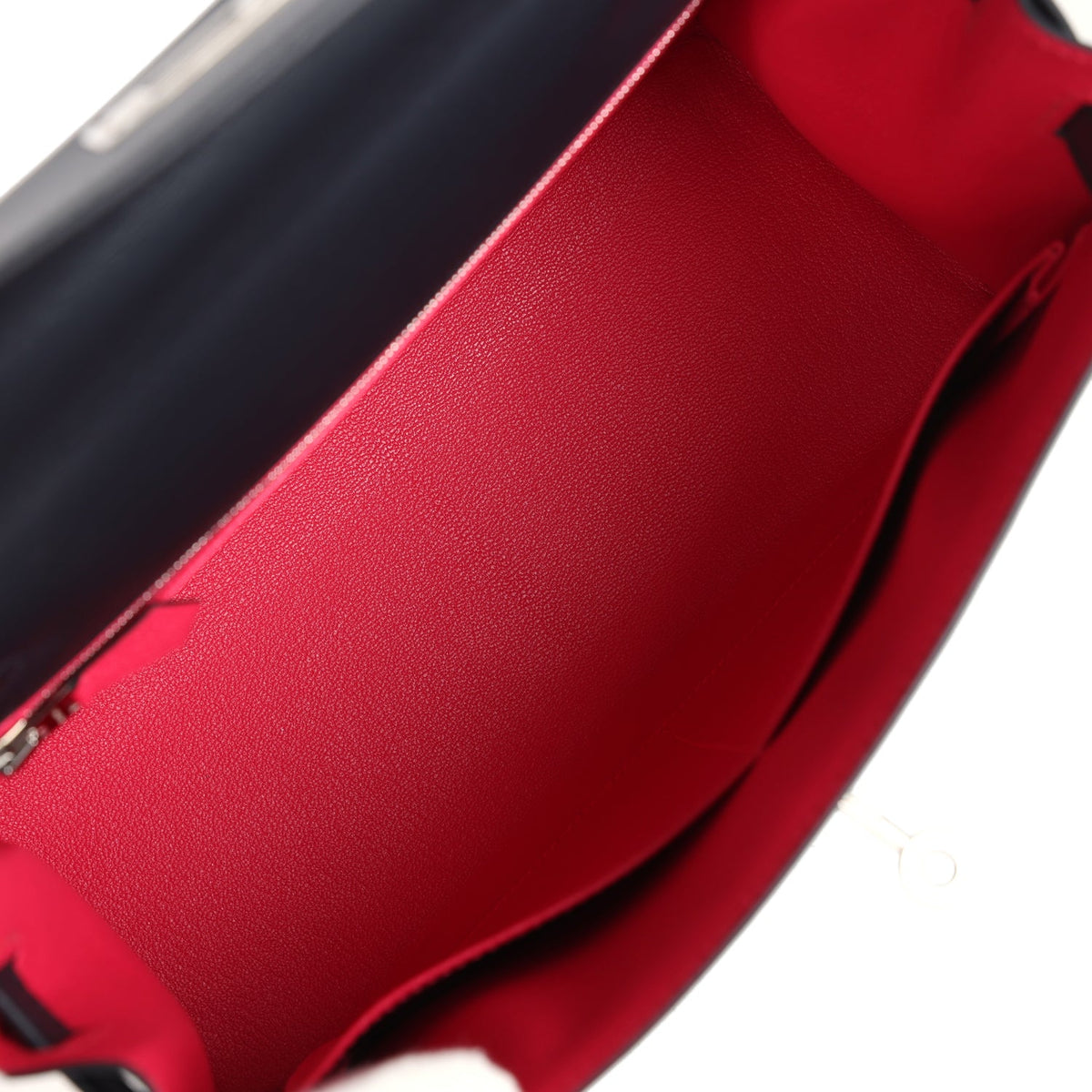 Hermès Special Order (HSS) Kelly Sellier 28 Bleu Obscur Verso Sombrero Palladium Hardware