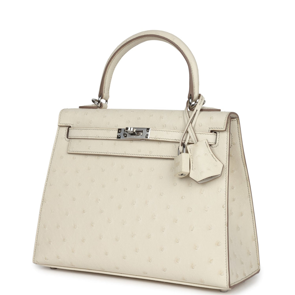 Hermès Kelly Sellier 25 Beton Ostrich Palladium Hardware