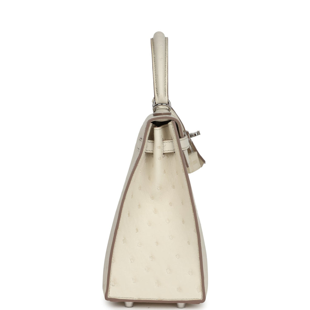 Hermès Kelly Sellier 25 Beton Ostrich Palladium Hardware
