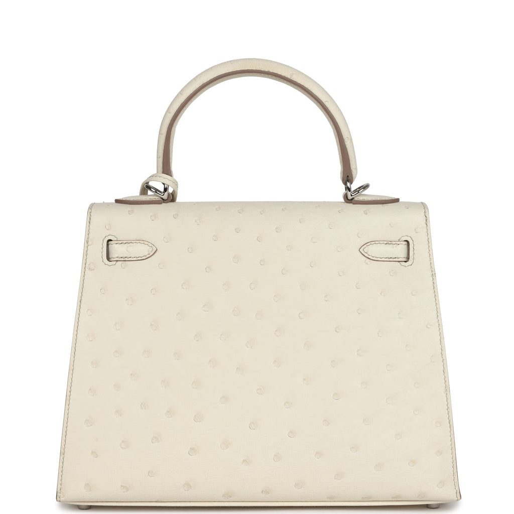 Hermès Kelly Sellier 25 Beton Ostrich Palladium Hardware