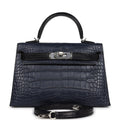 Hermès Special Order (HSS) Kelly Sellier 20 Bleu Indigo and Black Matte Faux Leather Palladium Hardware