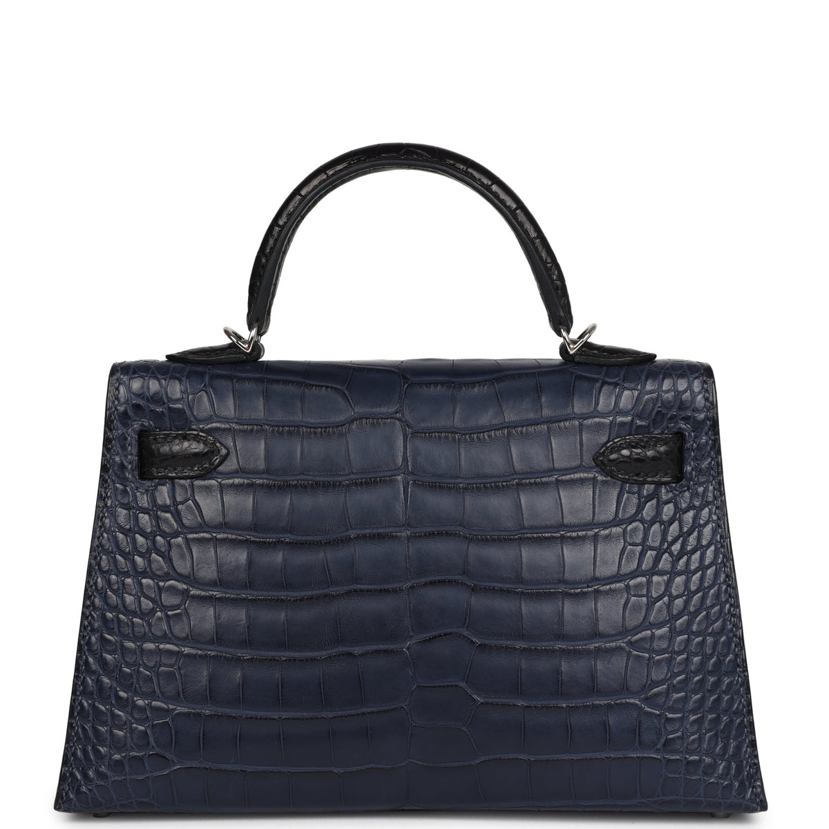 Hermès Special Order (HSS) Kelly Sellier 20 Bleu Indigo and Black Matte Faux Leather Palladium Hardware