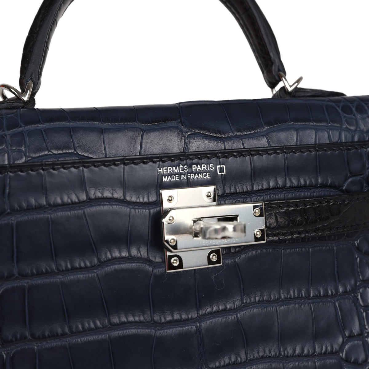 Hermès Special Order (HSS) Kelly Sellier 20 Bleu Indigo and Black Matte Faux Leather Palladium Hardware