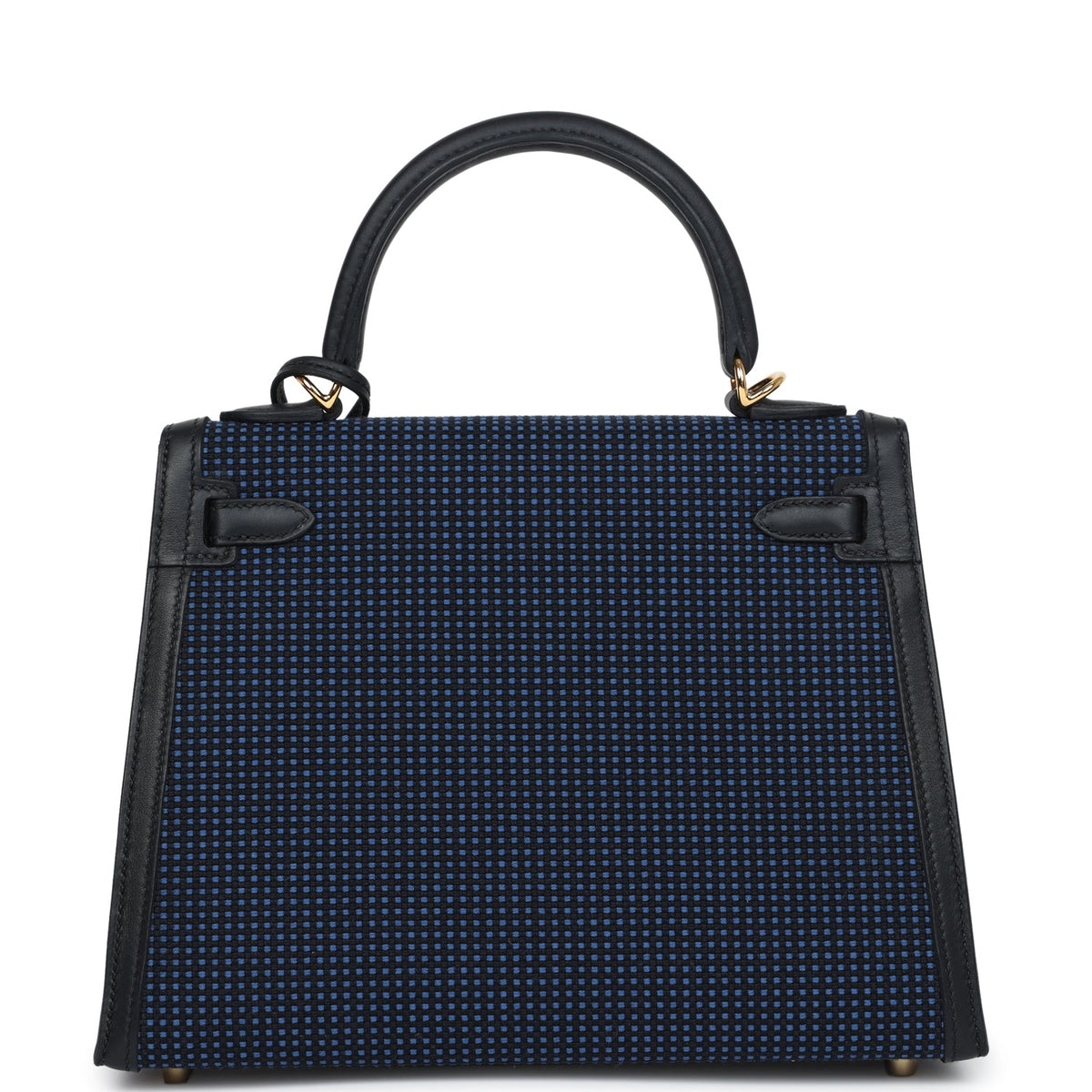 Hermès Quadrille Kelly Sellier 25 Black Swift and Bleu Saphir Toile Gold Hardware