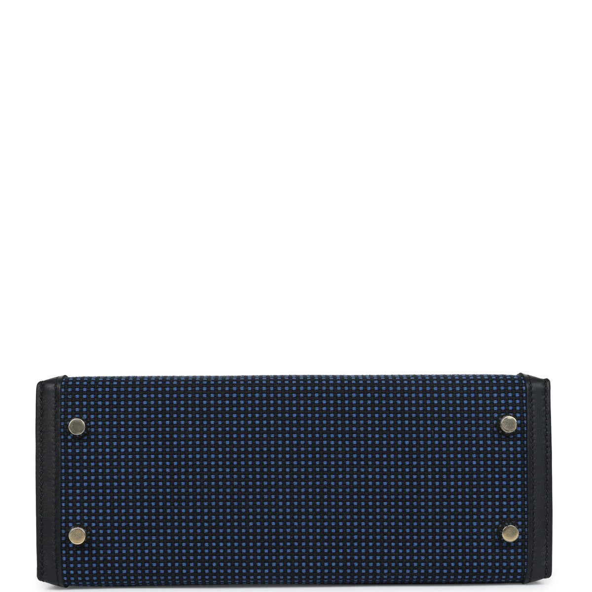 Hermès Quadrille Kelly Sellier 25 Black Swift and Bleu Saphir Toile Gold Hardware
