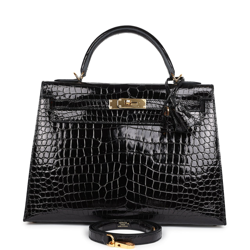 Hermès Kelly Sellier 32 Black Shiny Faux Leather Gold Hardware