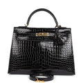 Hermès Kelly Sellier 32 Black Shiny Faux Leather Gold Hardware