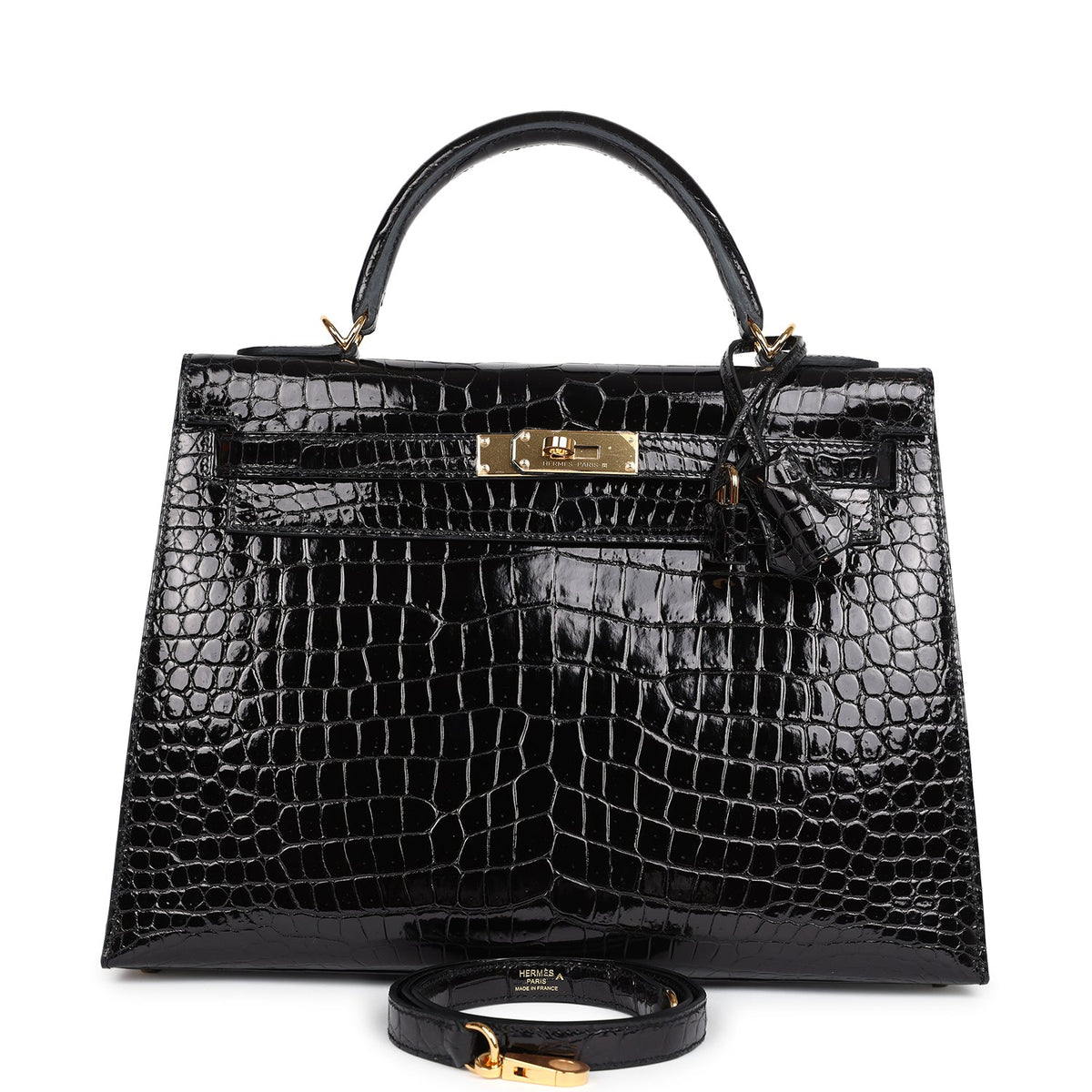 Hermès Kelly Sellier 32 Black Shiny Faux Leather Gold Hardware