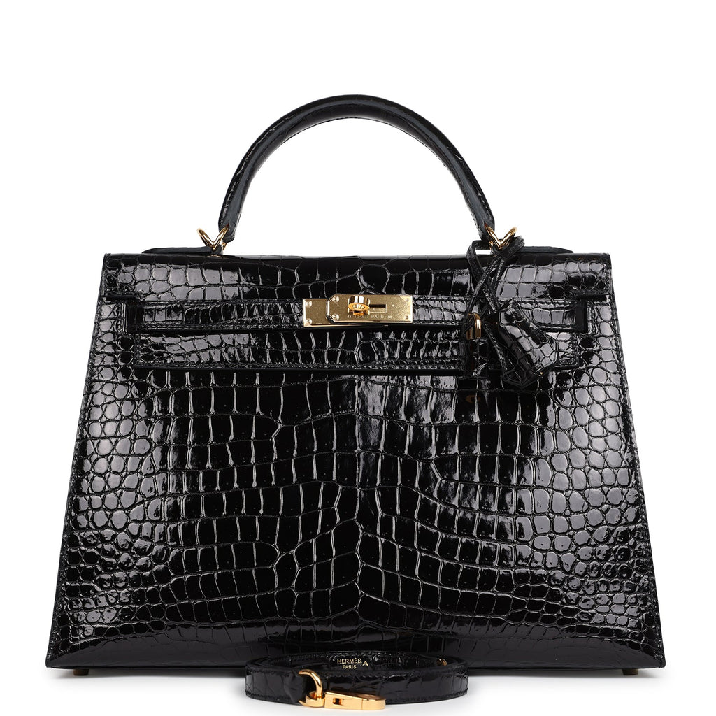 Hermès Kelly Sellier 32 Black Shiny Faux Leather Gold Hardware
