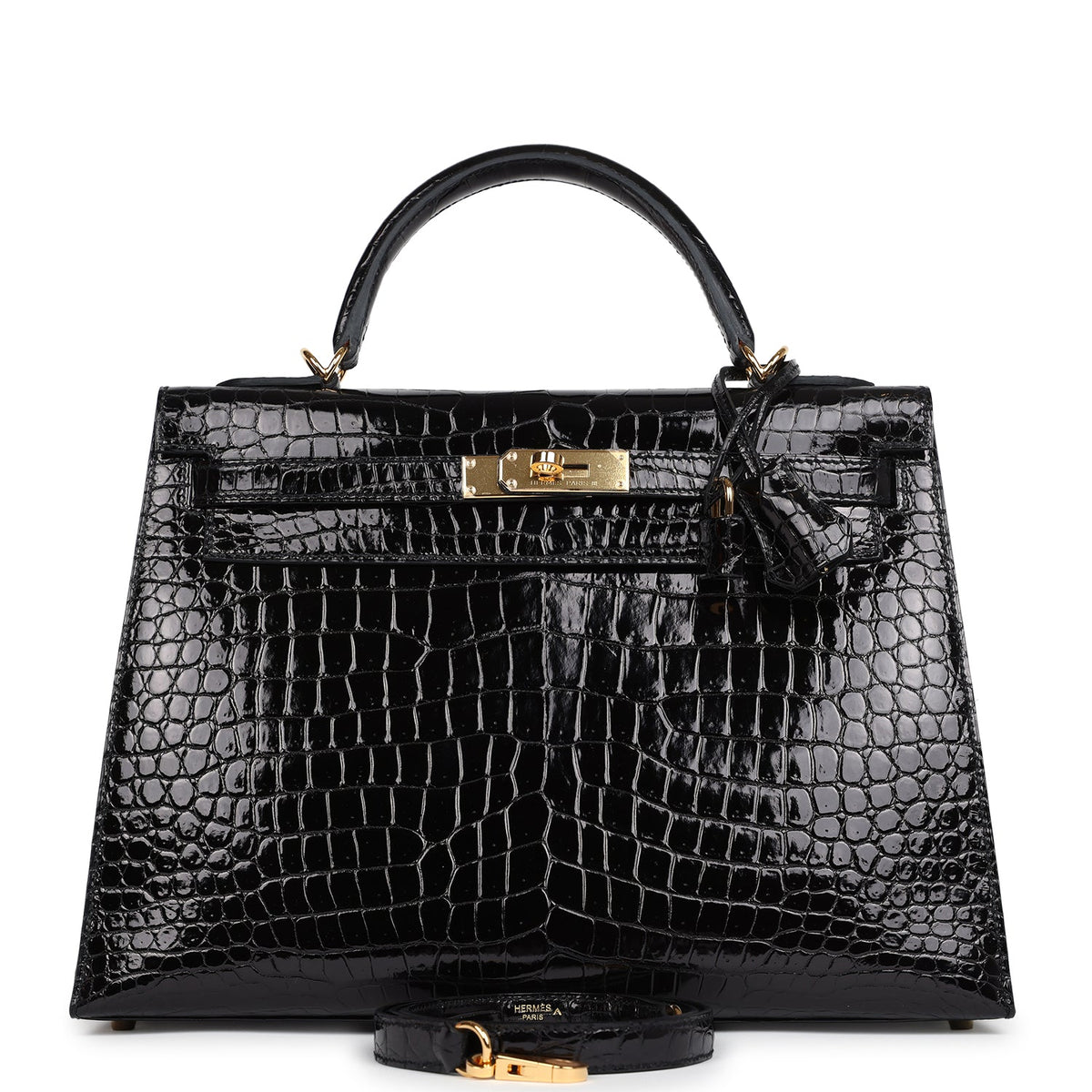 Hermès Kelly Sellier 32 Black Shiny Faux Leather Gold Hardware