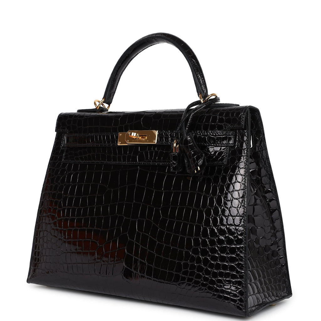Hermès Kelly Sellier 32 Black Shiny Faux Leather Gold Hardware