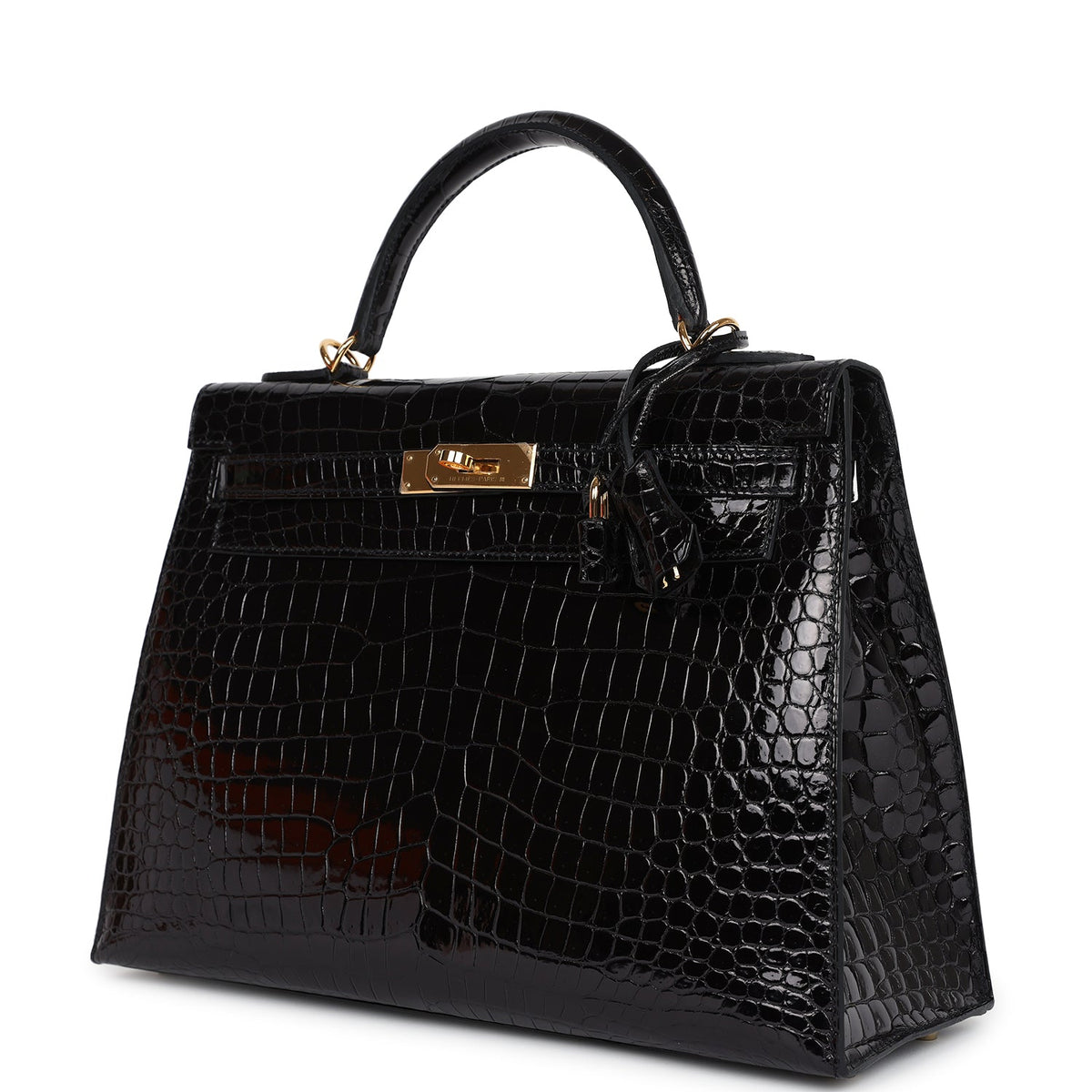 Hermès Kelly Sellier 32 Black Shiny Faux Leather Gold Hardware