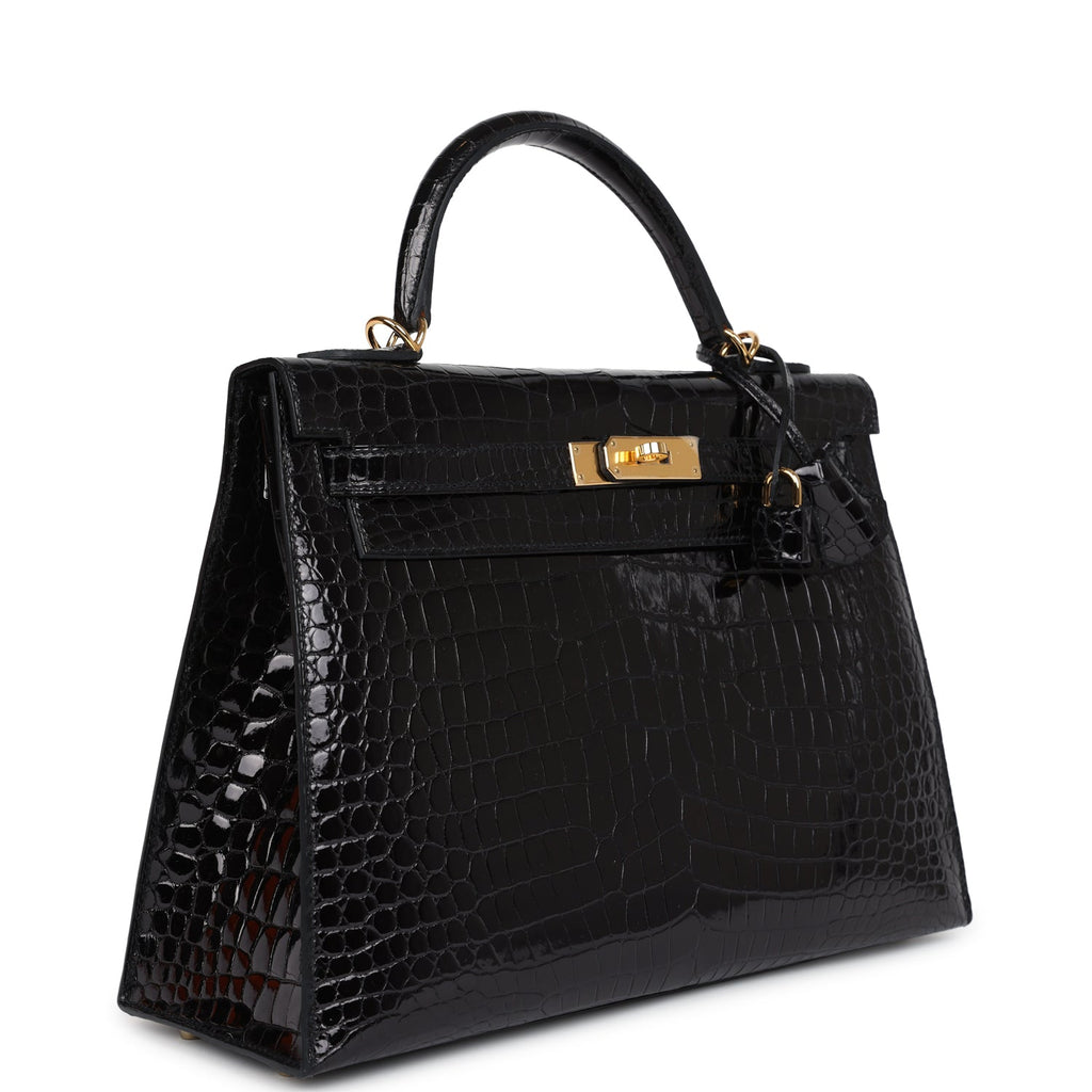 Hermès Kelly Sellier 32 Black Shiny Faux Leather Gold Hardware