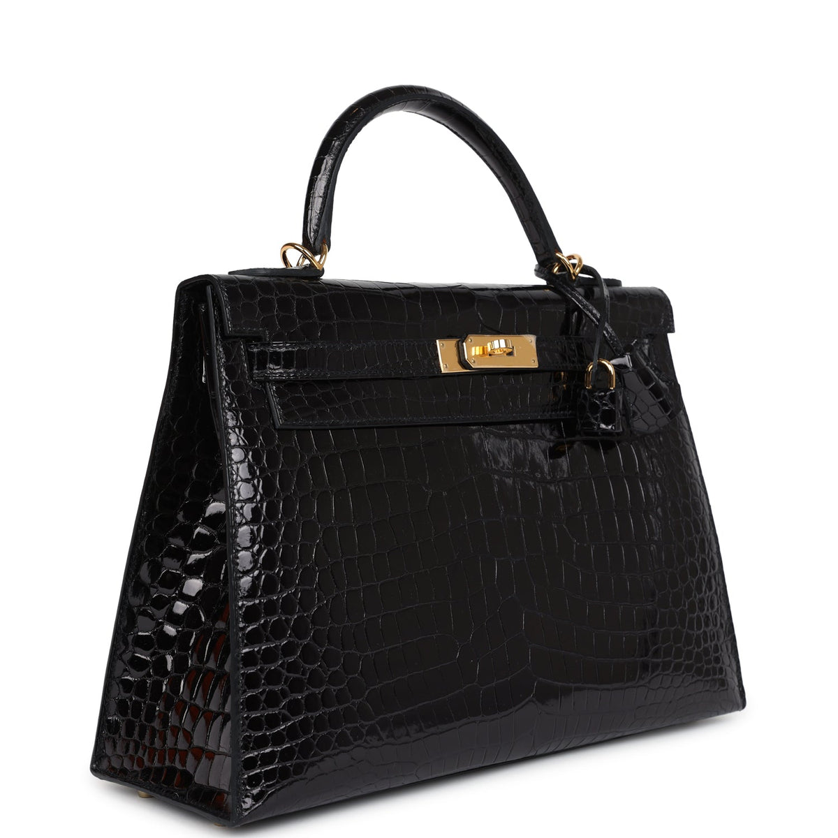 Hermès Kelly Sellier 32 Black Shiny Faux Leather Gold Hardware