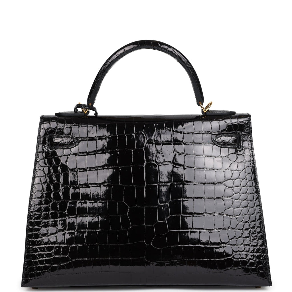 Hermès Kelly Sellier 32 Black Shiny Faux Leather Gold Hardware