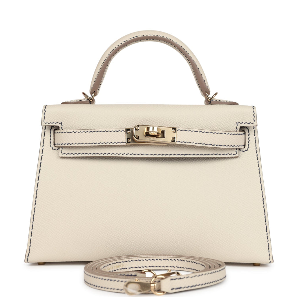 Hermès Special Order (HSS) Kelly Sellier 20 Craie/Bleu Saphir Epsom Permabrass Hardware