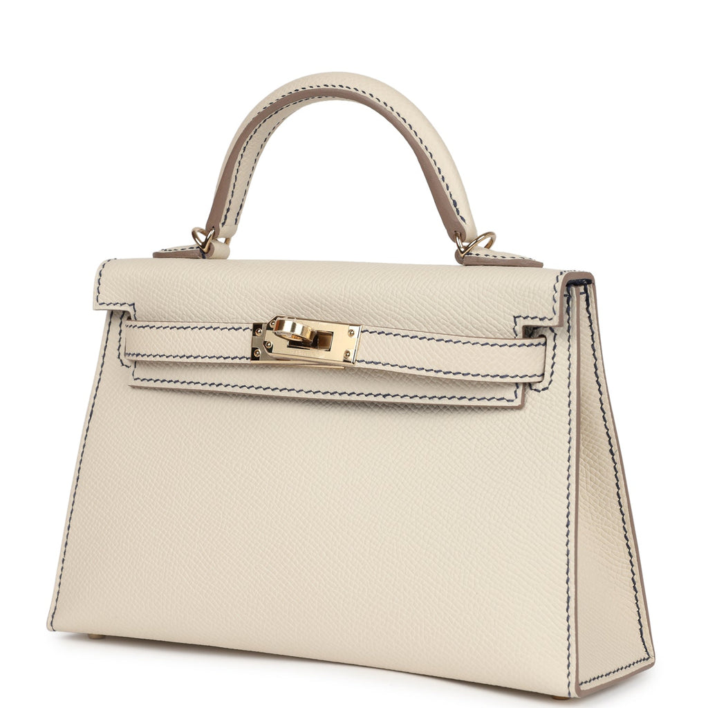 Hermès Special Order (HSS) Kelly Sellier 20 Craie/Bleu Saphir Epsom Permabrass Hardware