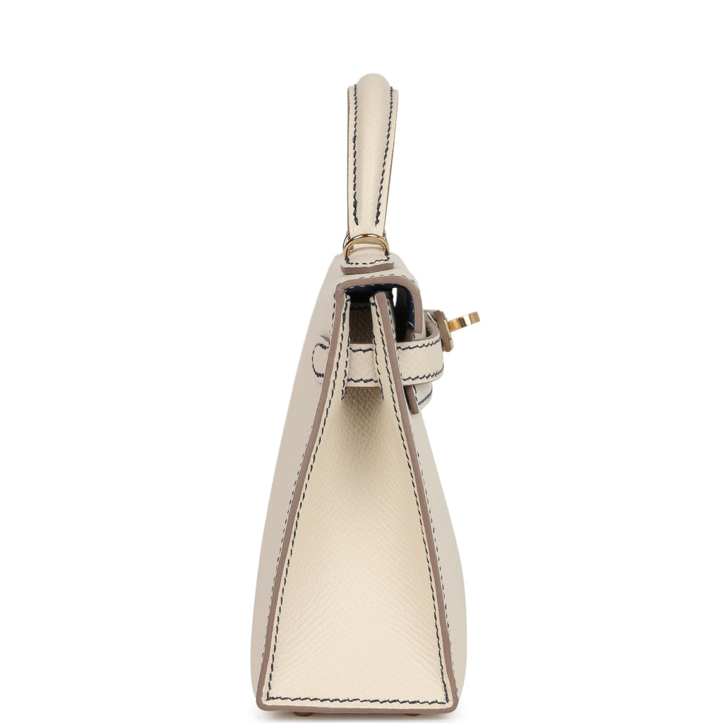 Hermès Special Order (HSS) Kelly Sellier 20 Craie/Bleu Saphir Epsom Permabrass Hardware