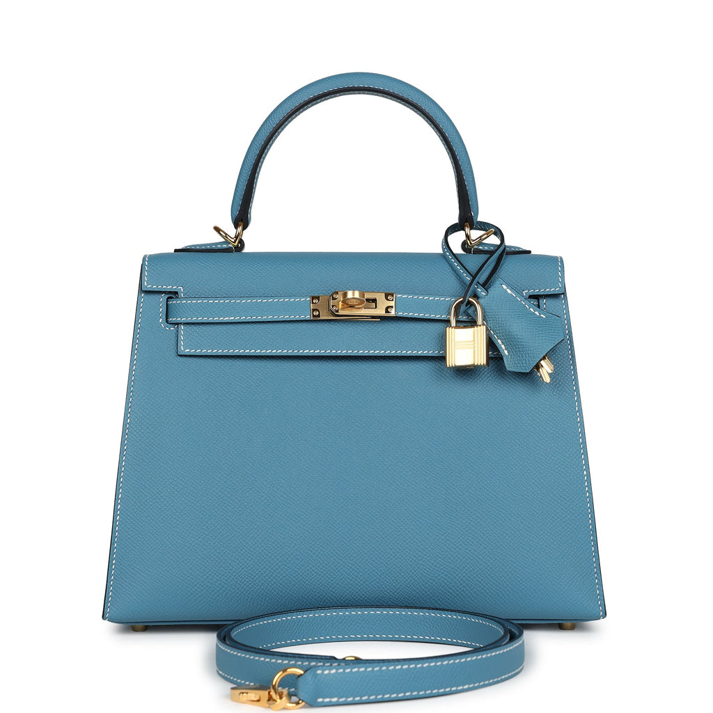Hermès Kelly Sellier 25 Blue Jean Epsom Gold Hardware
