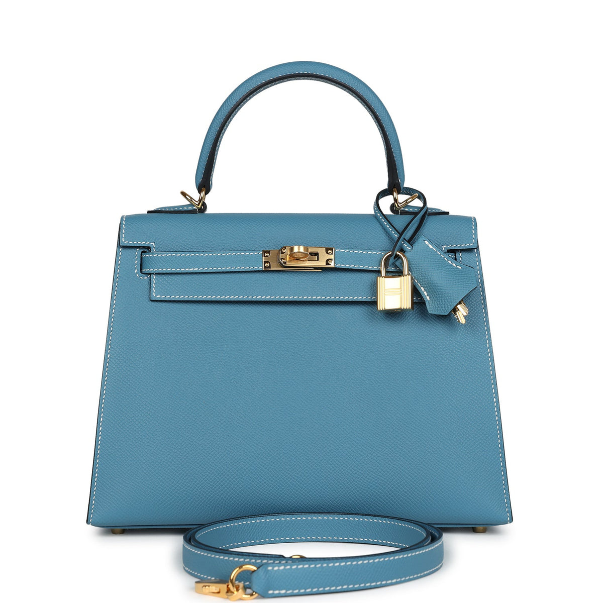 Hermès Kelly Sellier 25 Blue Jean Epsom Gold Hardware