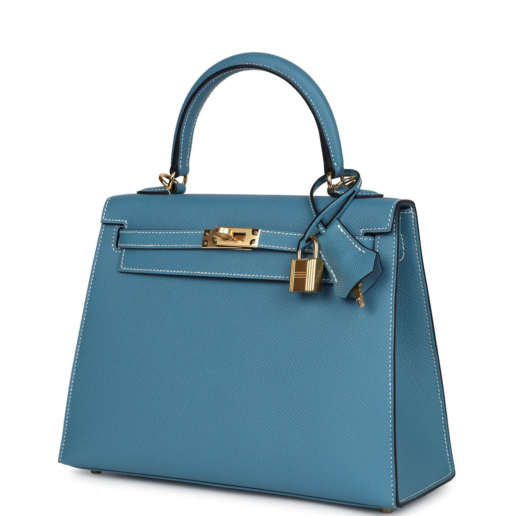 Hermès Kelly Sellier 25 Blue Jean Epsom Gold Hardware