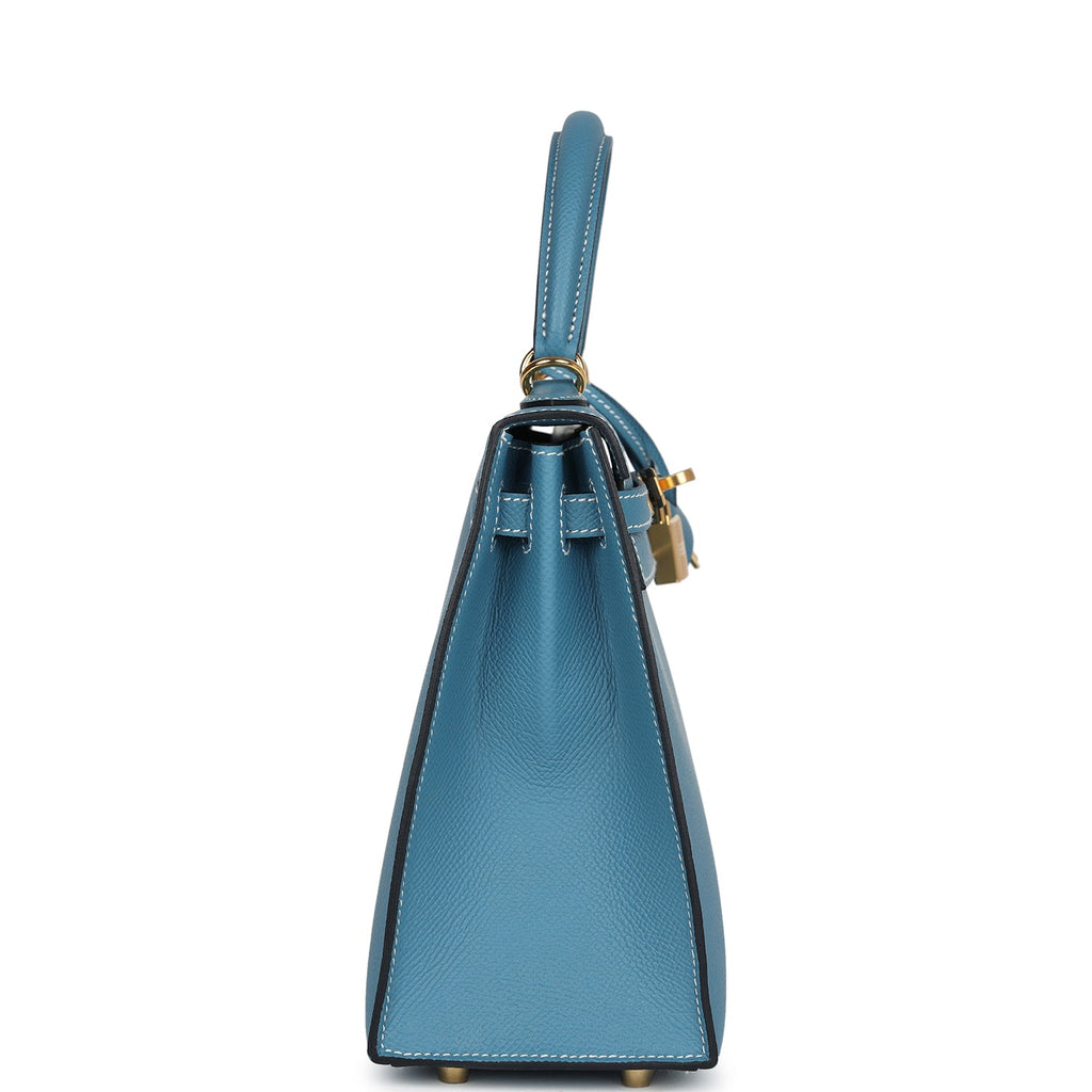 Hermès Kelly Sellier 25 Blue Jean Epsom Gold Hardware