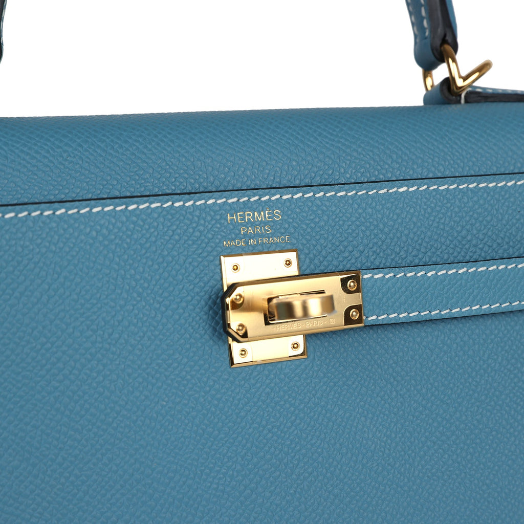Hermès Kelly Sellier 25 Blue Jean Epsom Gold Hardware