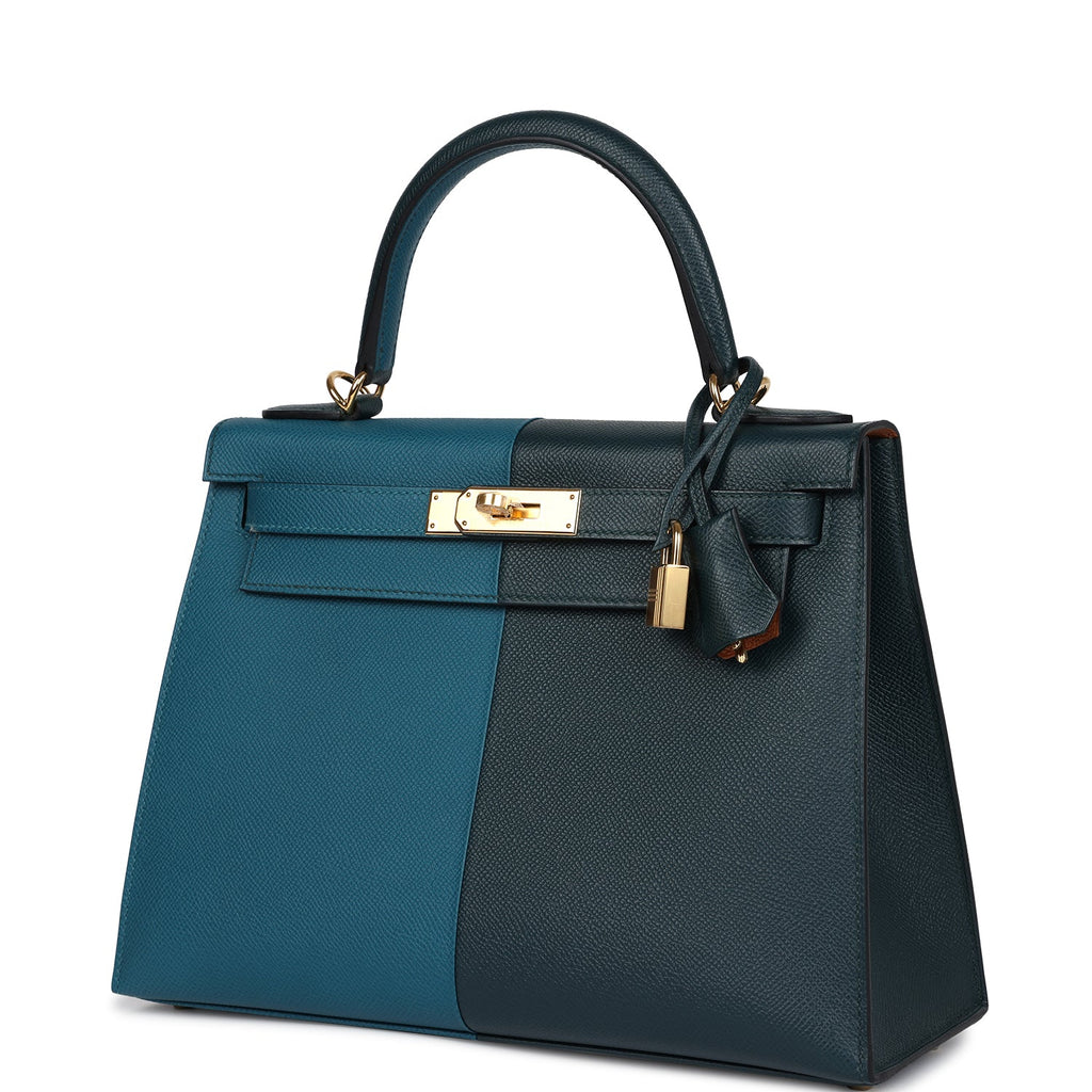 Hermès Kelly Sellier 28 Casaque Vert Cypres and Vert Bosphore Epsom Gold Hardware